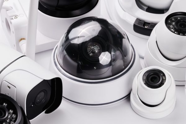 Surveillance cameras, set of different videcam, cctv cameras isolated on white background close up. home security system concept Surveillance cameras, set of different videcam, cctv cameras isolated on white background close up. home security system concept